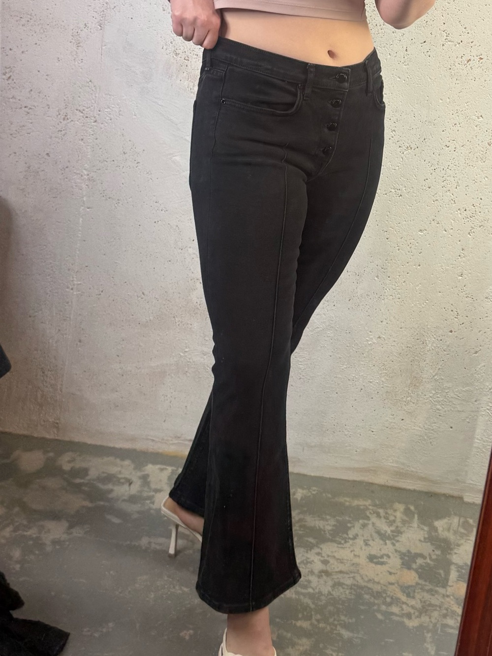Cotton Citizen Black High-Rise Flare Jeans with Button Front Size 25” Waist NEW